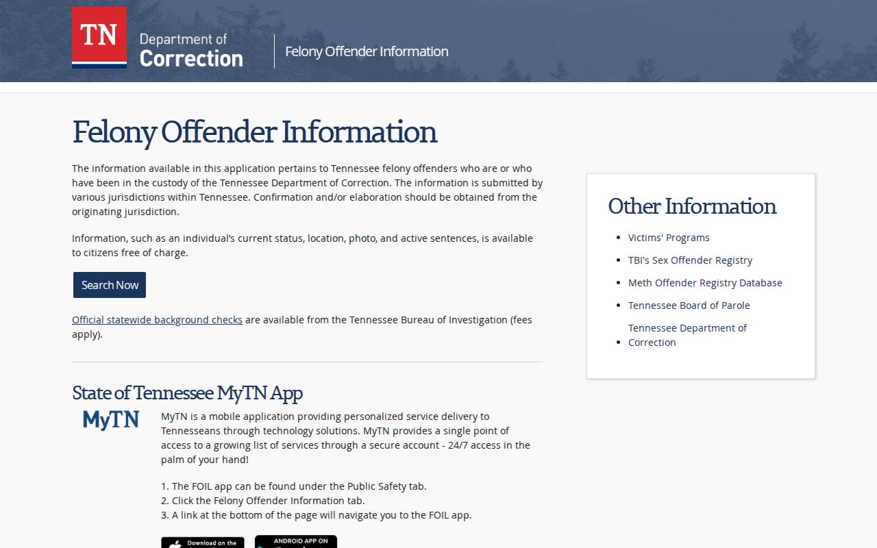 Clay County Tennessee TDOC offender-record search interface